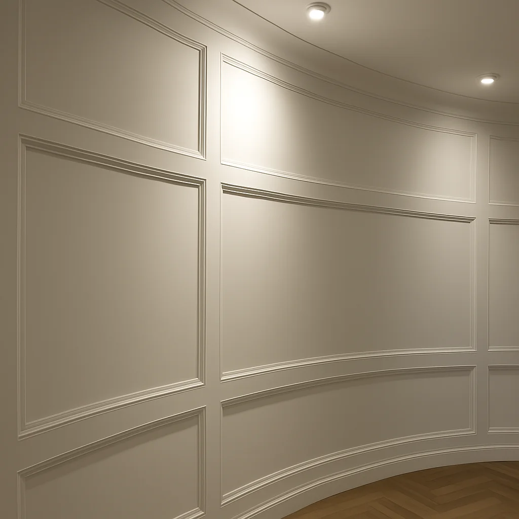 Custom curved wall panel trim work by Prime Finish Carpentry